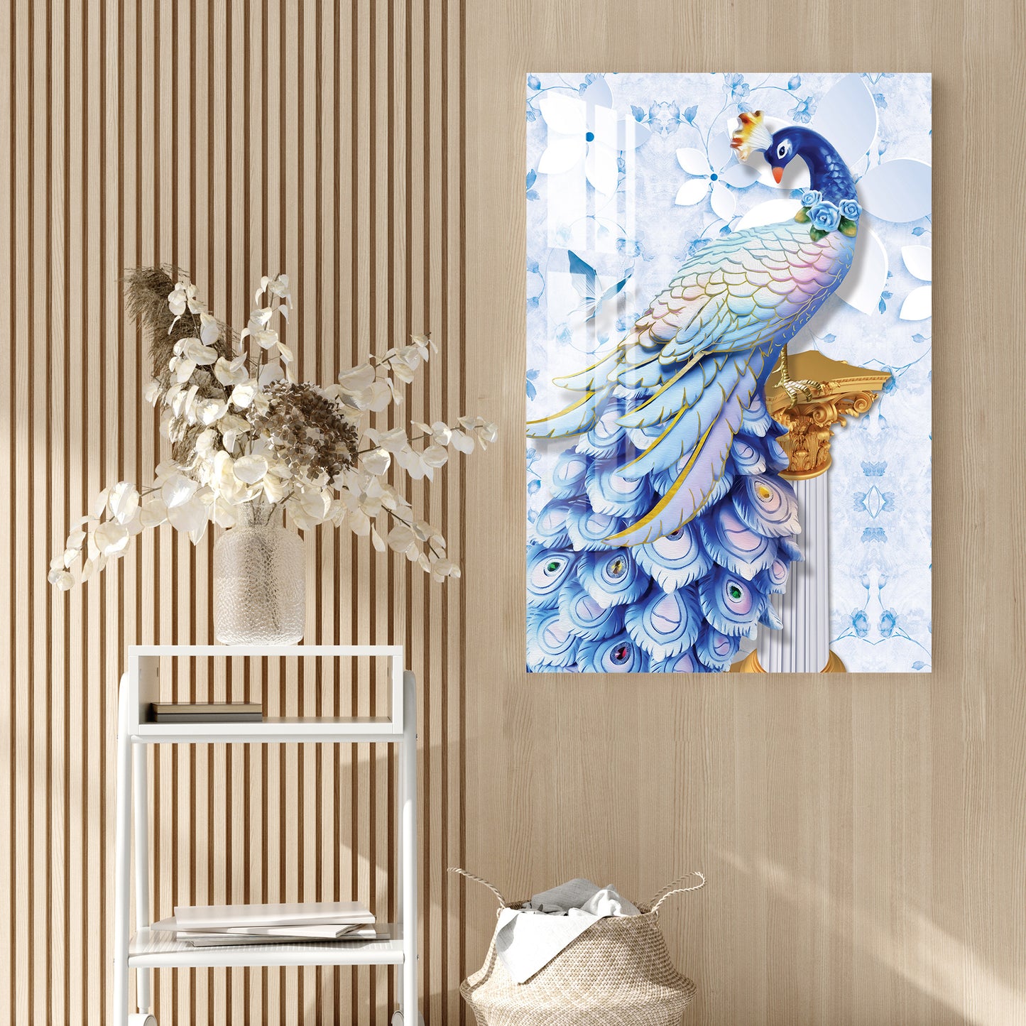 Peacock with Icy Blue Feather Acrylic Wall Art