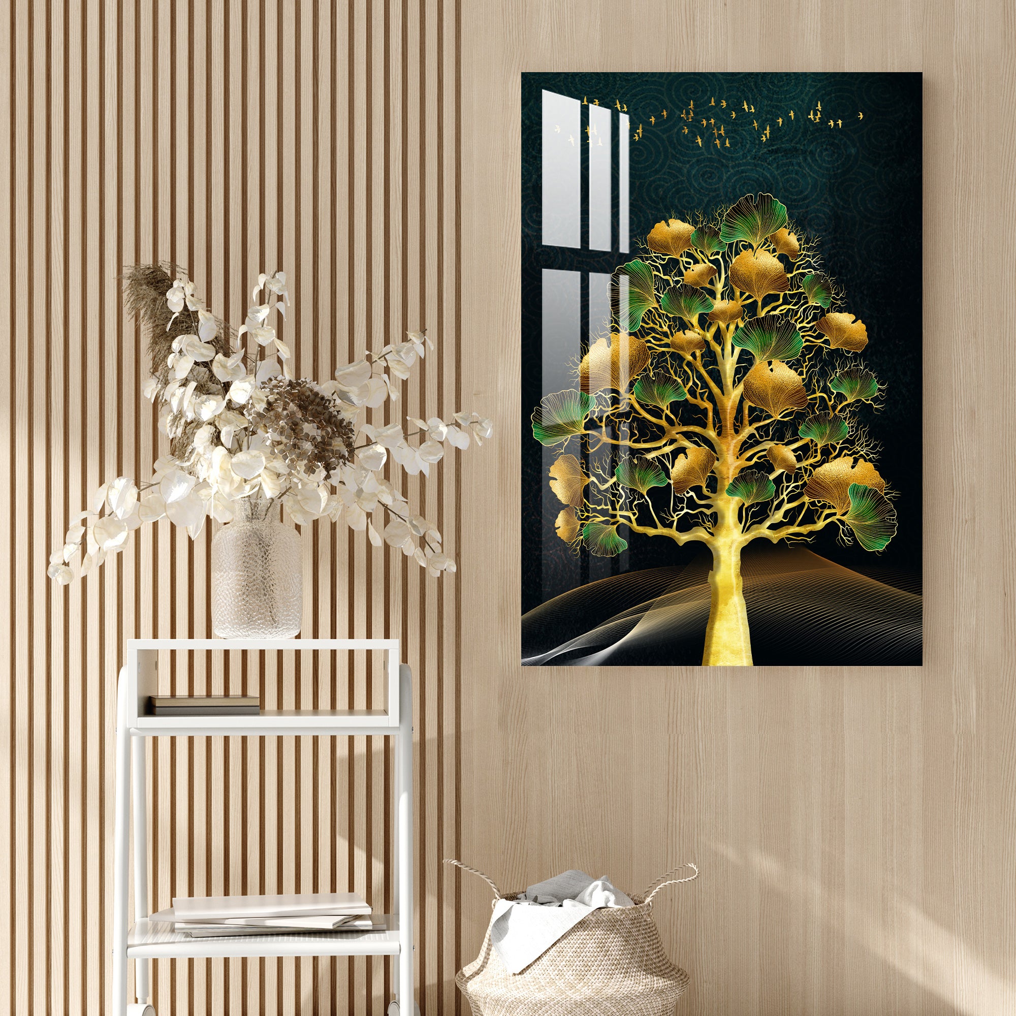 Tree with Golden & Green Leaves Acrylic Wall Art