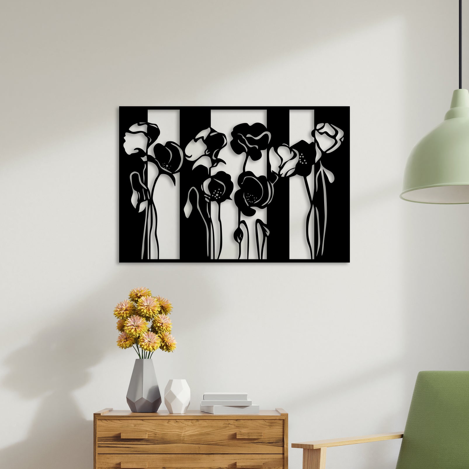 Black & White Flowers Metal Wall Art