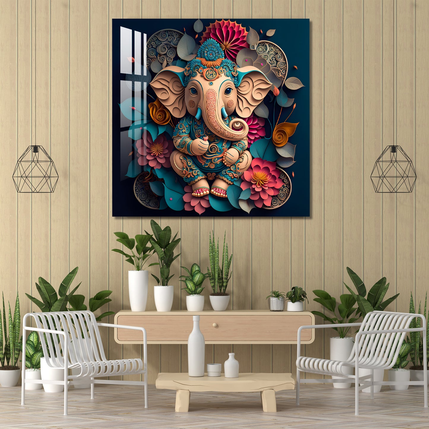 Floral Ganpati Acrylic Wall Art