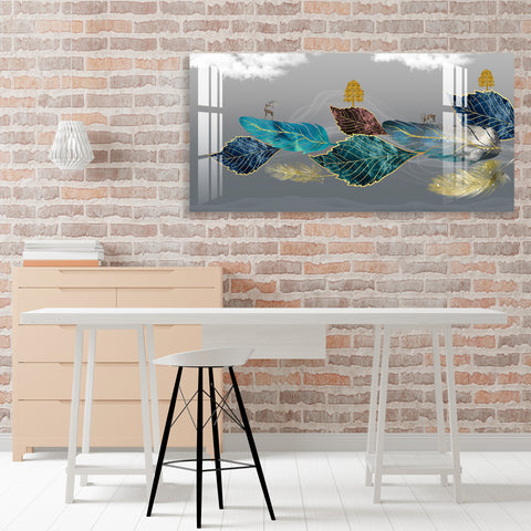 Abstract Colourful Leaves Acrylic Wall Art