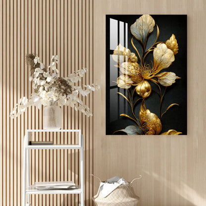 Classic Golden & Black Shade Floral Acrylic Wall Art - 29.5X20 inches / 8MM (Premium)