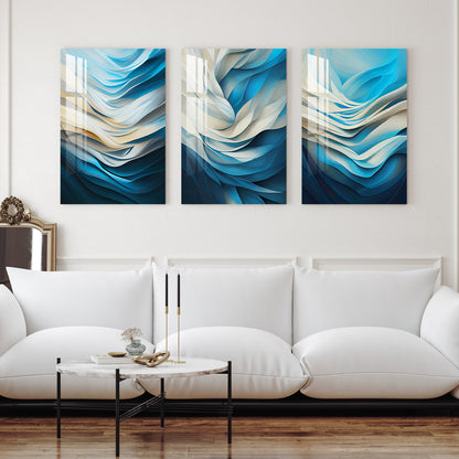 Blue & White Fractal Print Acrylic Wall Art (Set of 3)