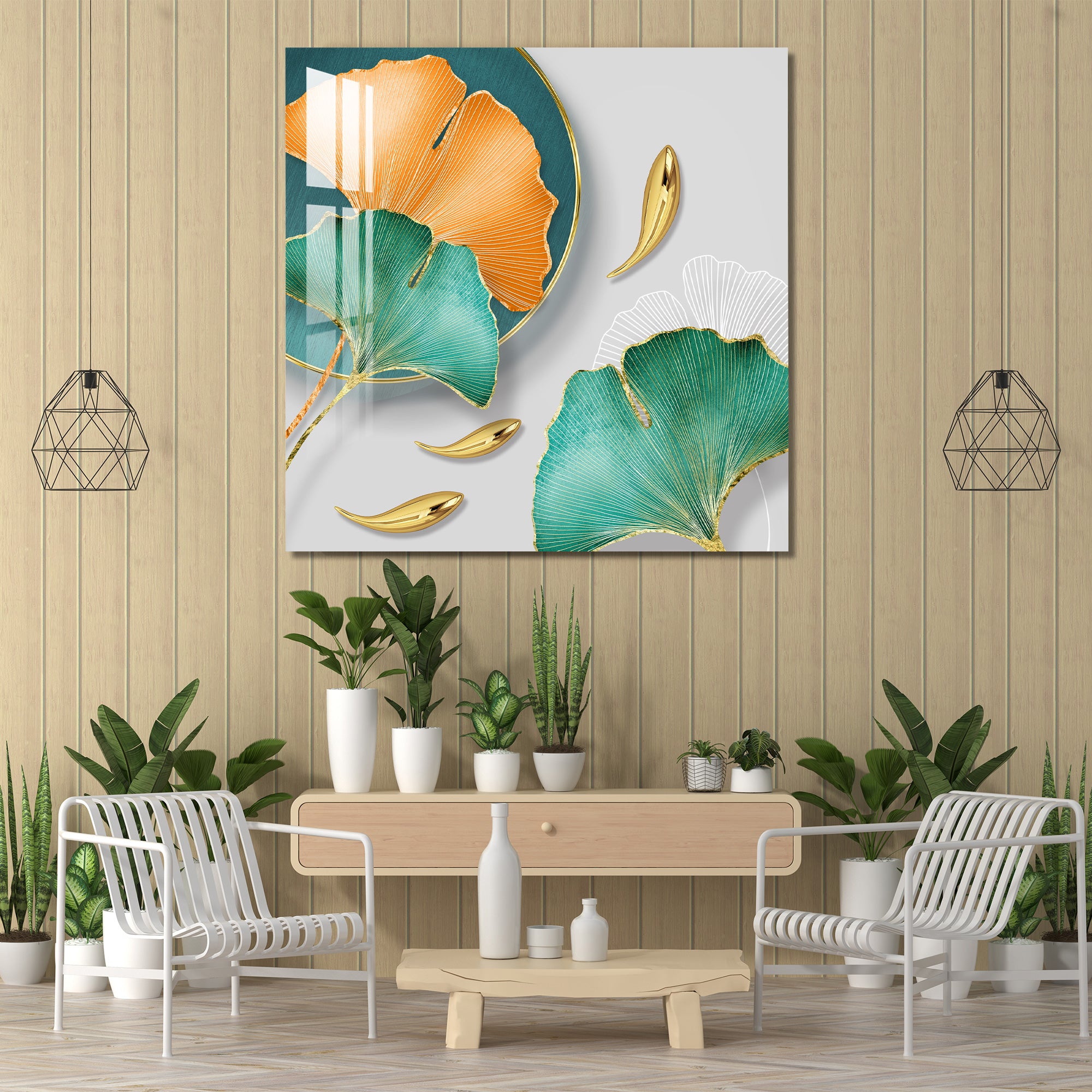 Orange & Green Leaf Acrylic Wall Art