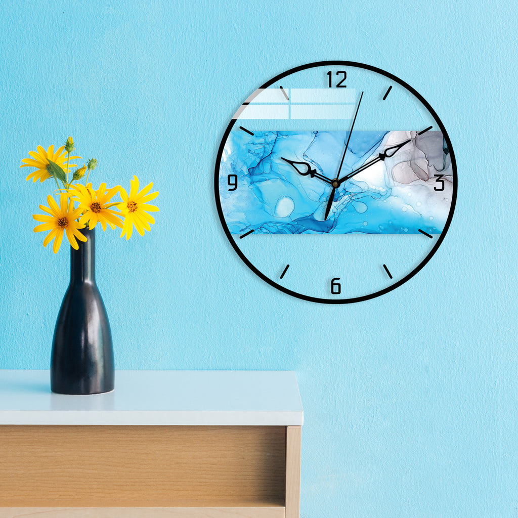 Blue Abstract Design Printed Acrylic Wall Clock