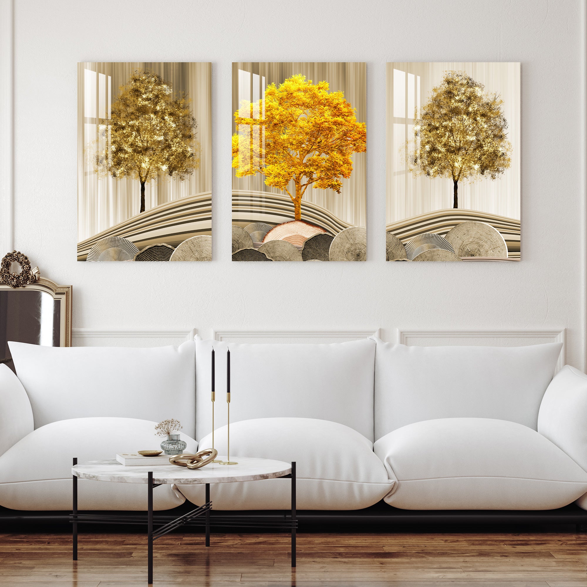 Fortune Golden Trees Acrylic Wall Art (Set of 3)