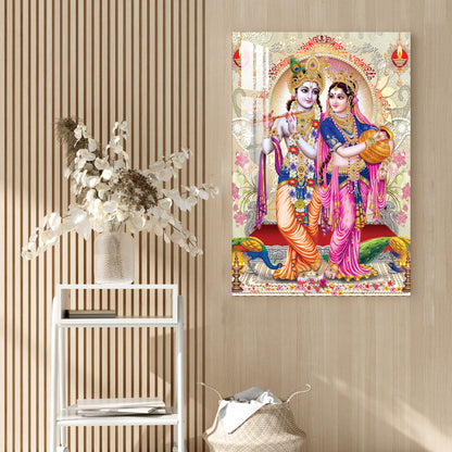 Radha Krishna & Peacocks Acrylic Wall Art