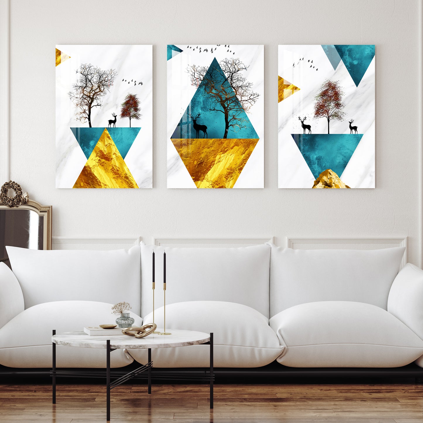 Deer on Abstract Triangle Acrylic Wall Art (Set of 3)