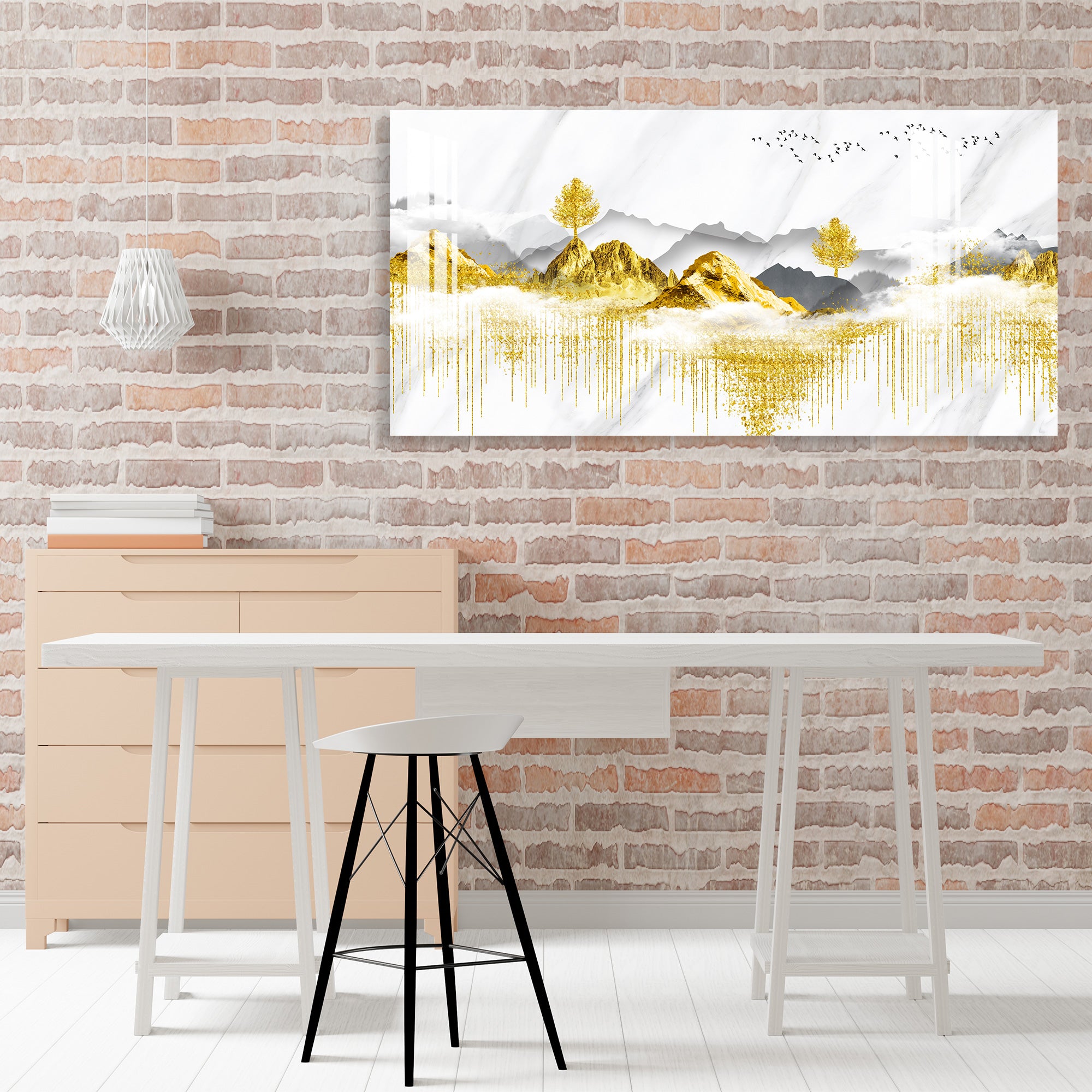 Golden Trees & Mountain Acrylic Wall Art