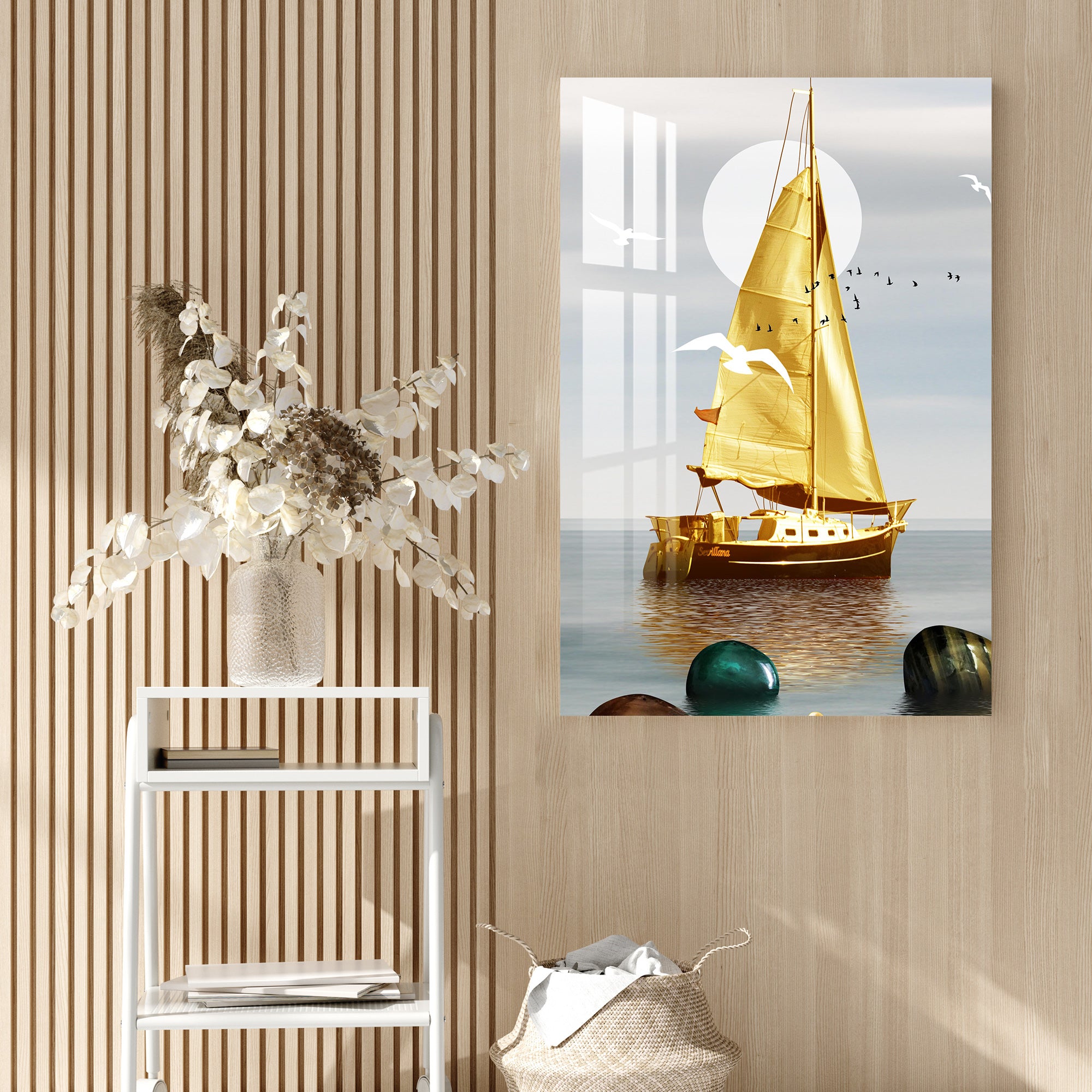 Golden Ship Acrylic Wall Art