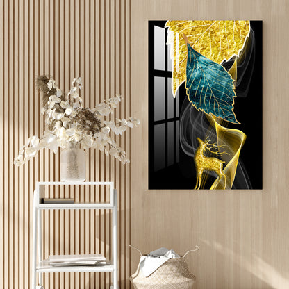 Leaves with Golden Deer Acrylic Wall Art