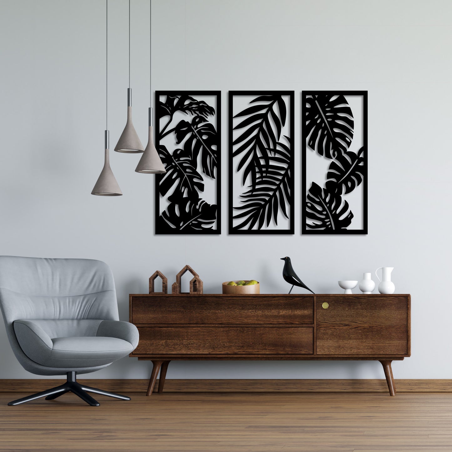 Big Leaves 3 Piece Set Metal Wall Art