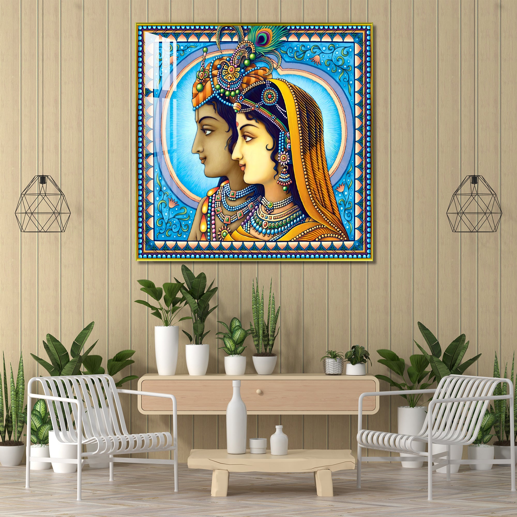 Lord Krishna and Radha Side Face Acrylic Wall Art