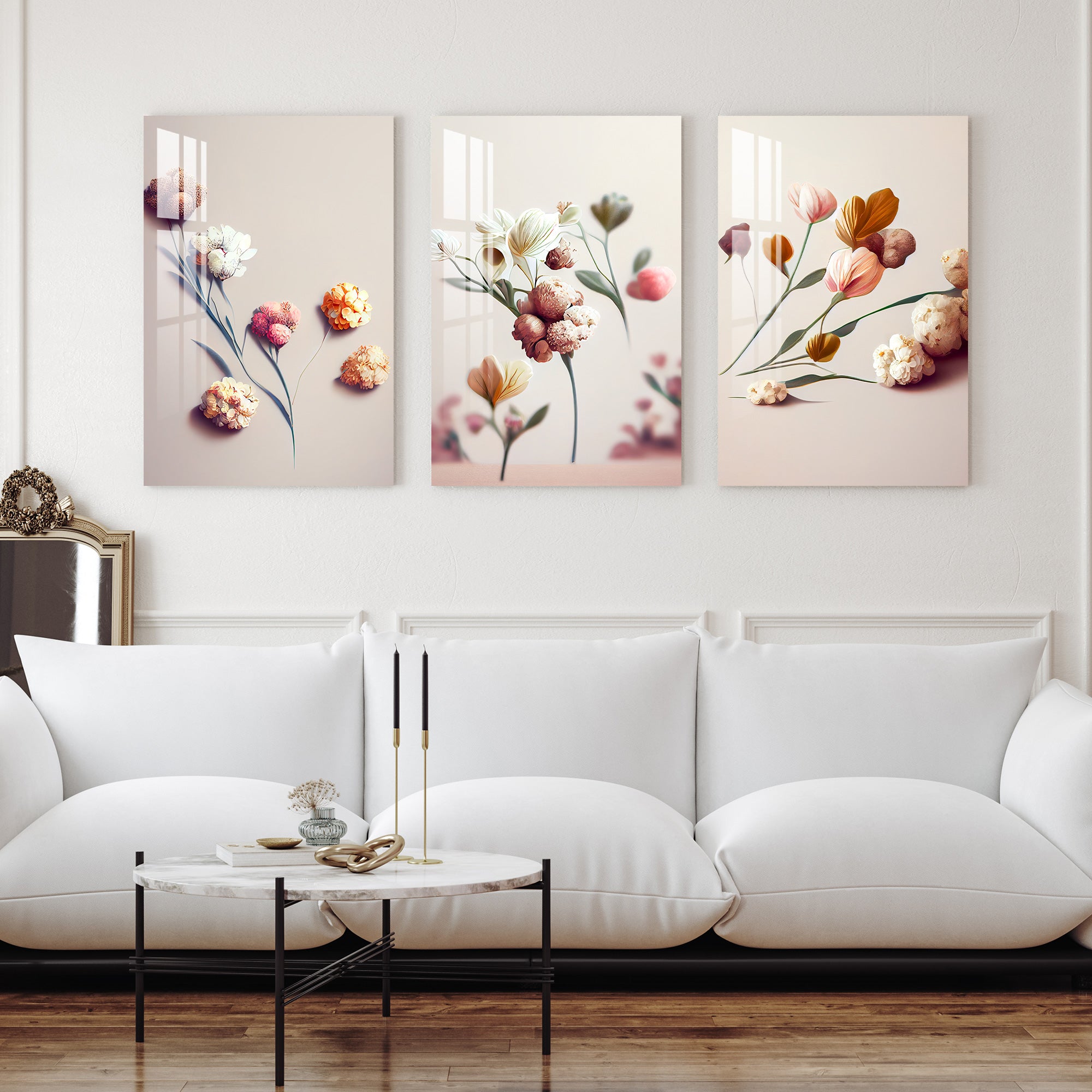 Vintage Floral Acrylic Wall Art (Set of  3)