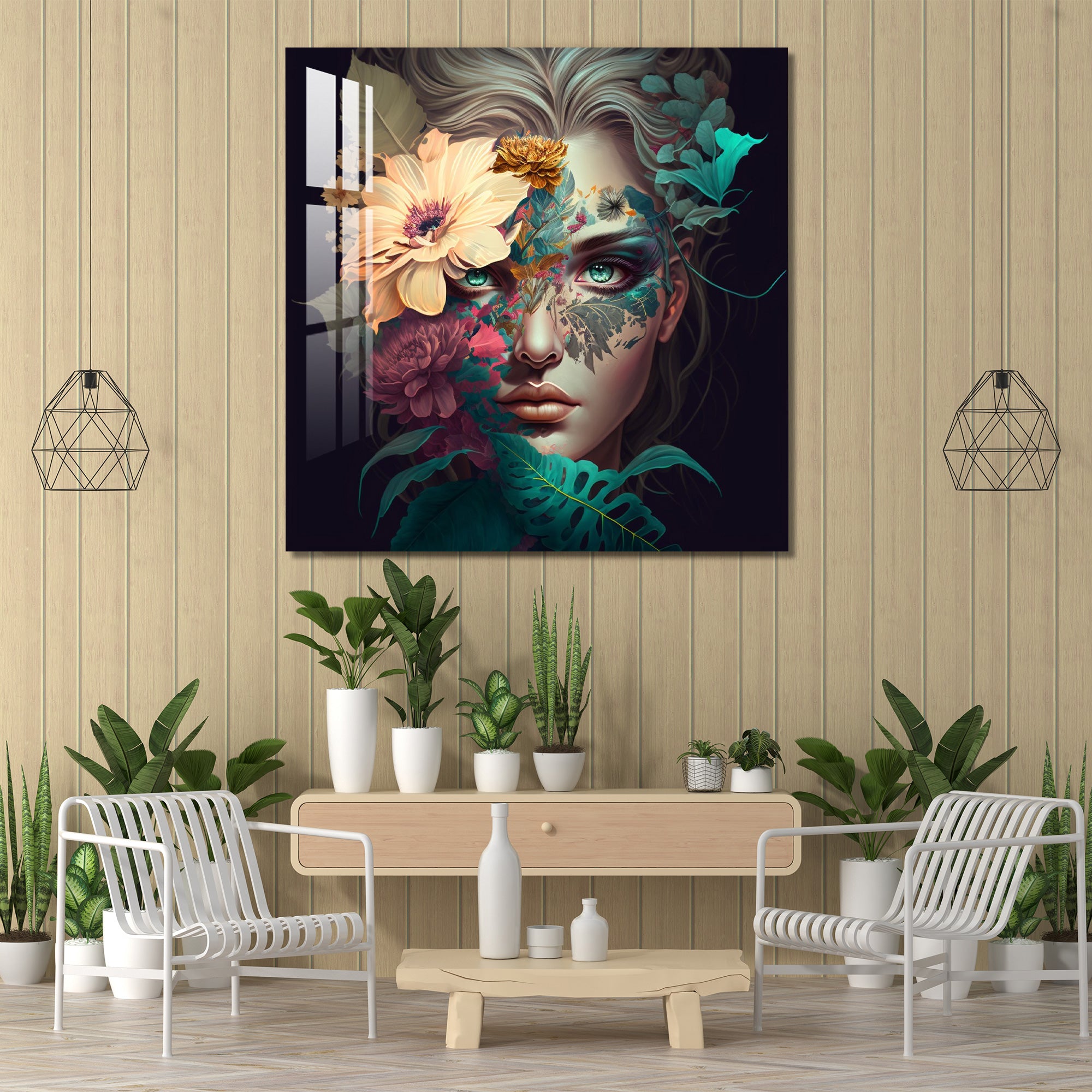 Women with Floral Face Acrylic Wall Art