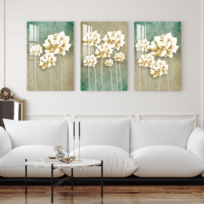 Mangolian Flowers Acrylic Wall Art (Set of 3)