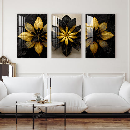 Black and Golden Floral Acrylic Wall Art (Set of 3)