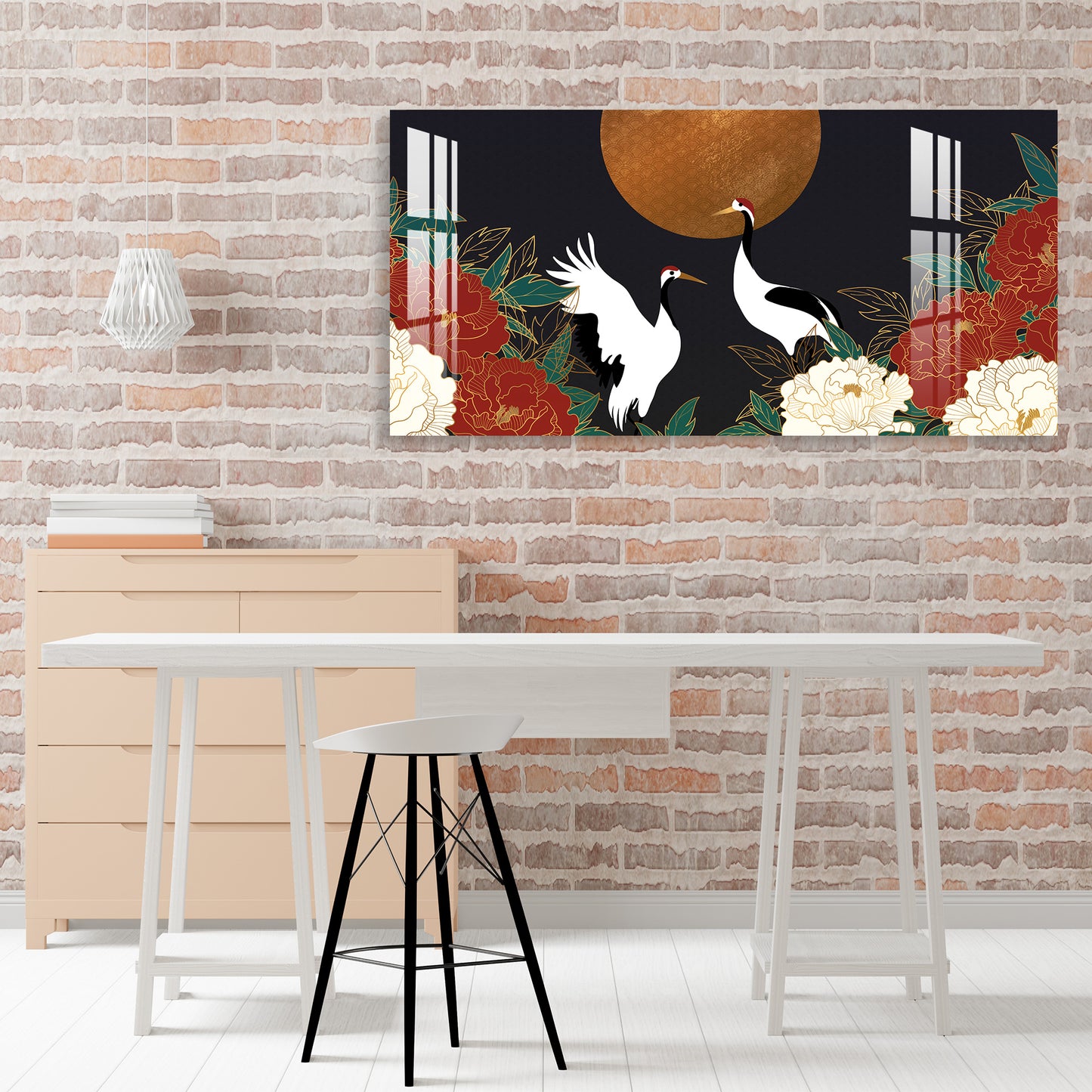 Black & White Birds in Garden Acrylic Wall Art