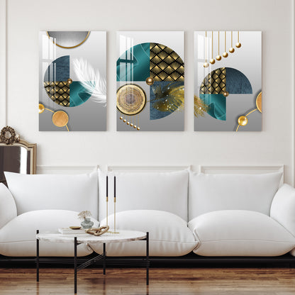 Circle Geometric Feather Acrylic Wall Art (Set of 3)