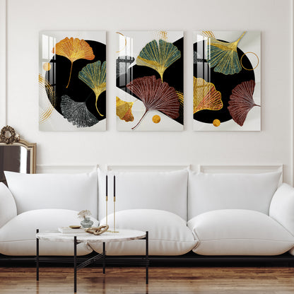 Ginkgo Biloba Leaves Acrylic Wall Art (Set of 3)