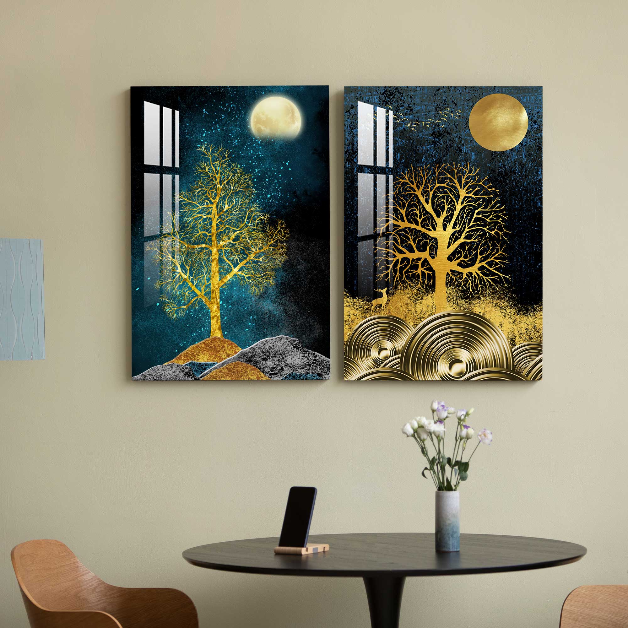 Beauty of Moon Acrylic wall Art (Set Of 2)