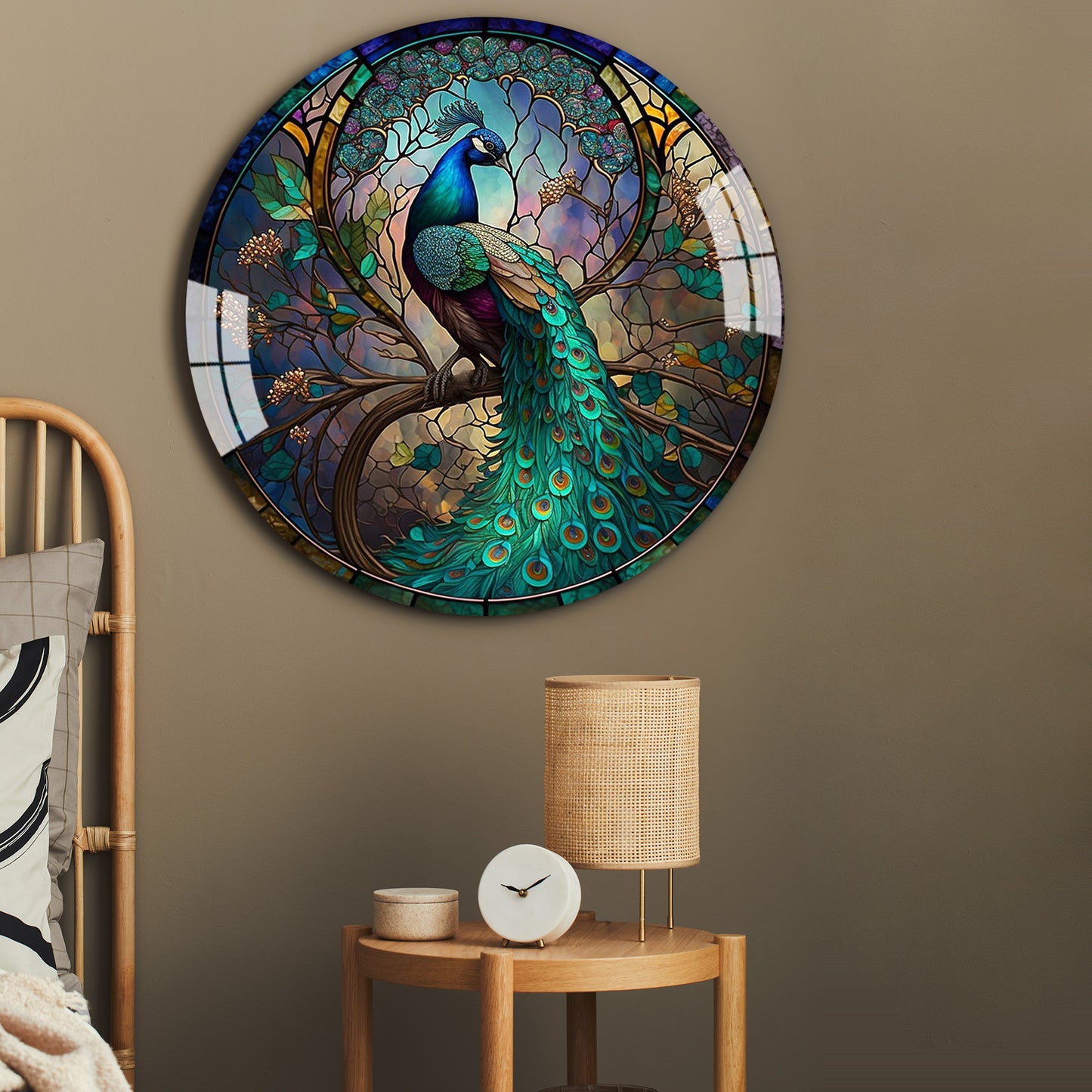 Peacock of Paradise Round Acrylic Wall Art