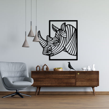 Rhinoceros with Big Horn Metal Wall Art