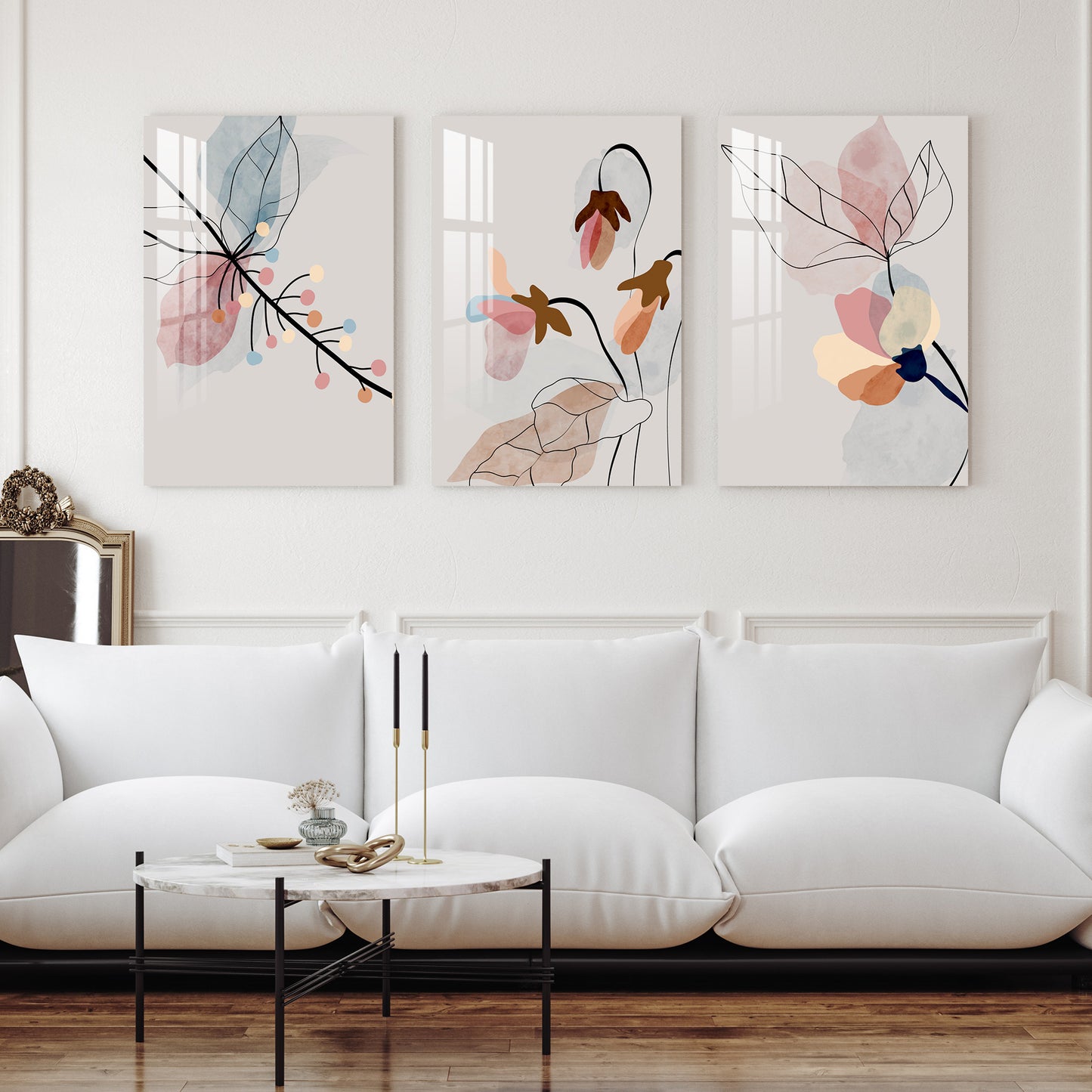 Floral Line Acrylic Wall Art (Set of 3)