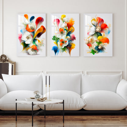 Bright Spring Flowers Acrylic Wall Art (Set of 3)