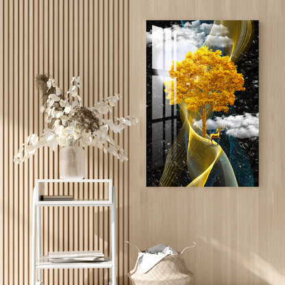 Golden Tree with Smokey Cloud Acrylic Wall Art