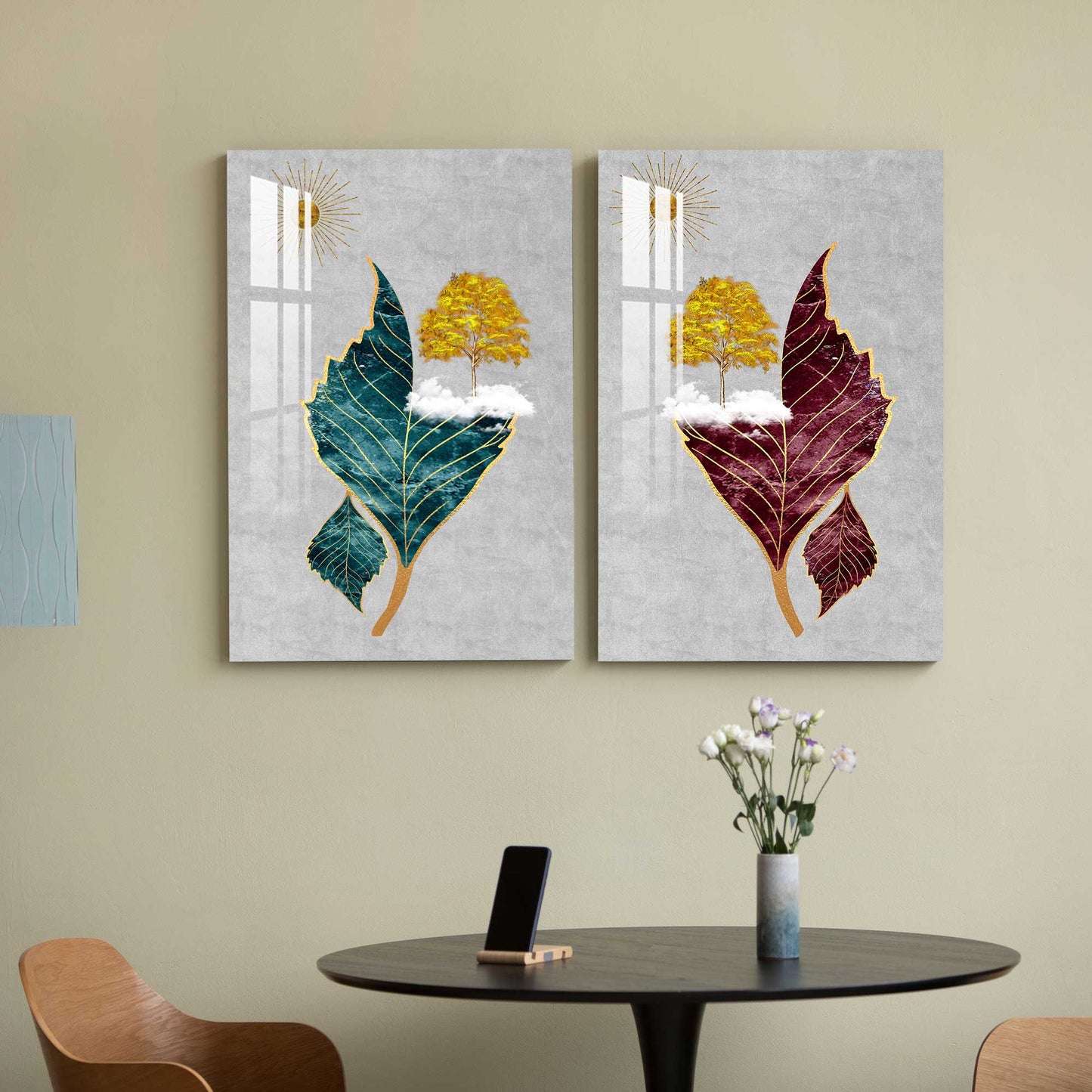 Vibrant Leaves Acrylic Wall Art (Set Of 2)