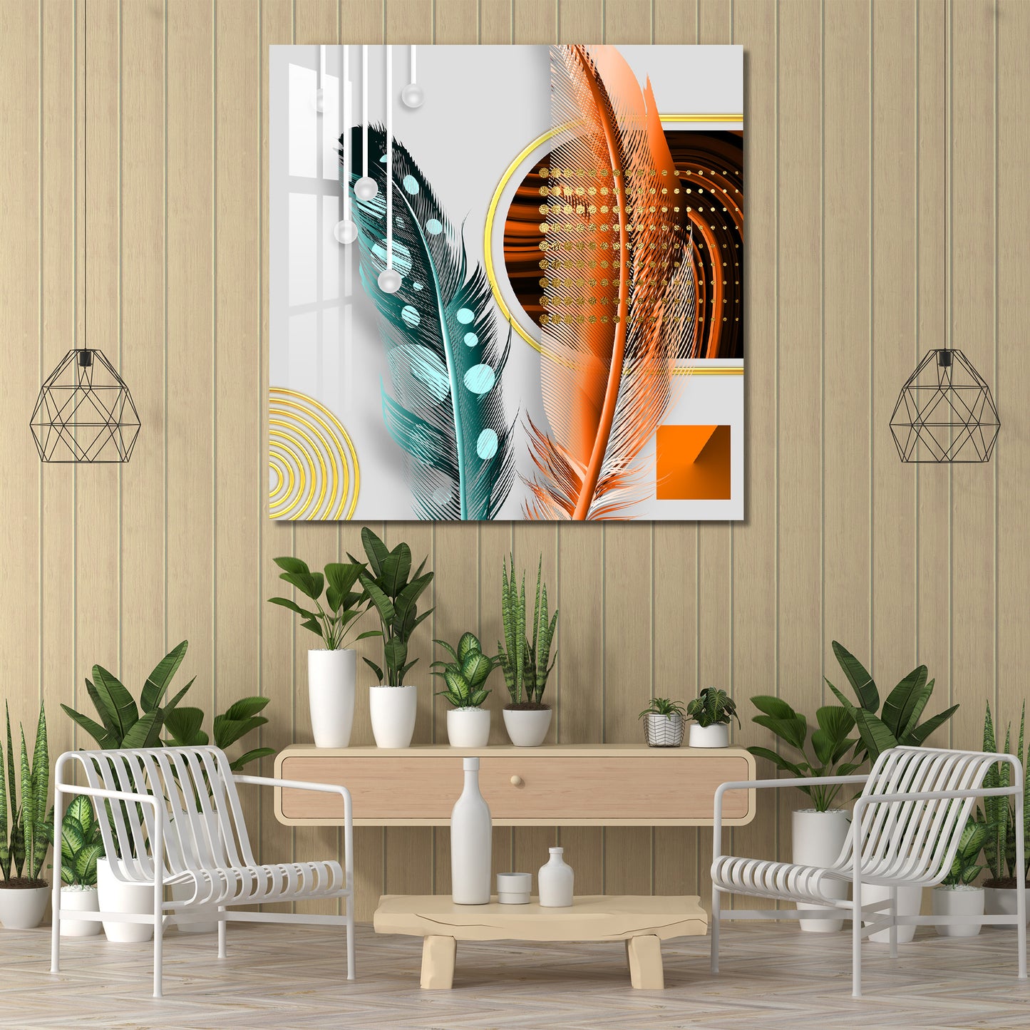 Blue & Orange Feather Acrylic Wall Art