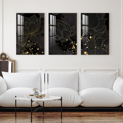 Golden Lotus Acrylic Wall Art (Set of 3)