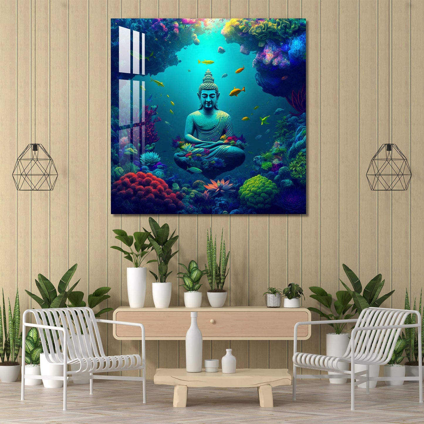 Buddha Meditating Under Water Acrylic Wall Art - 30X30 inches / 3MM