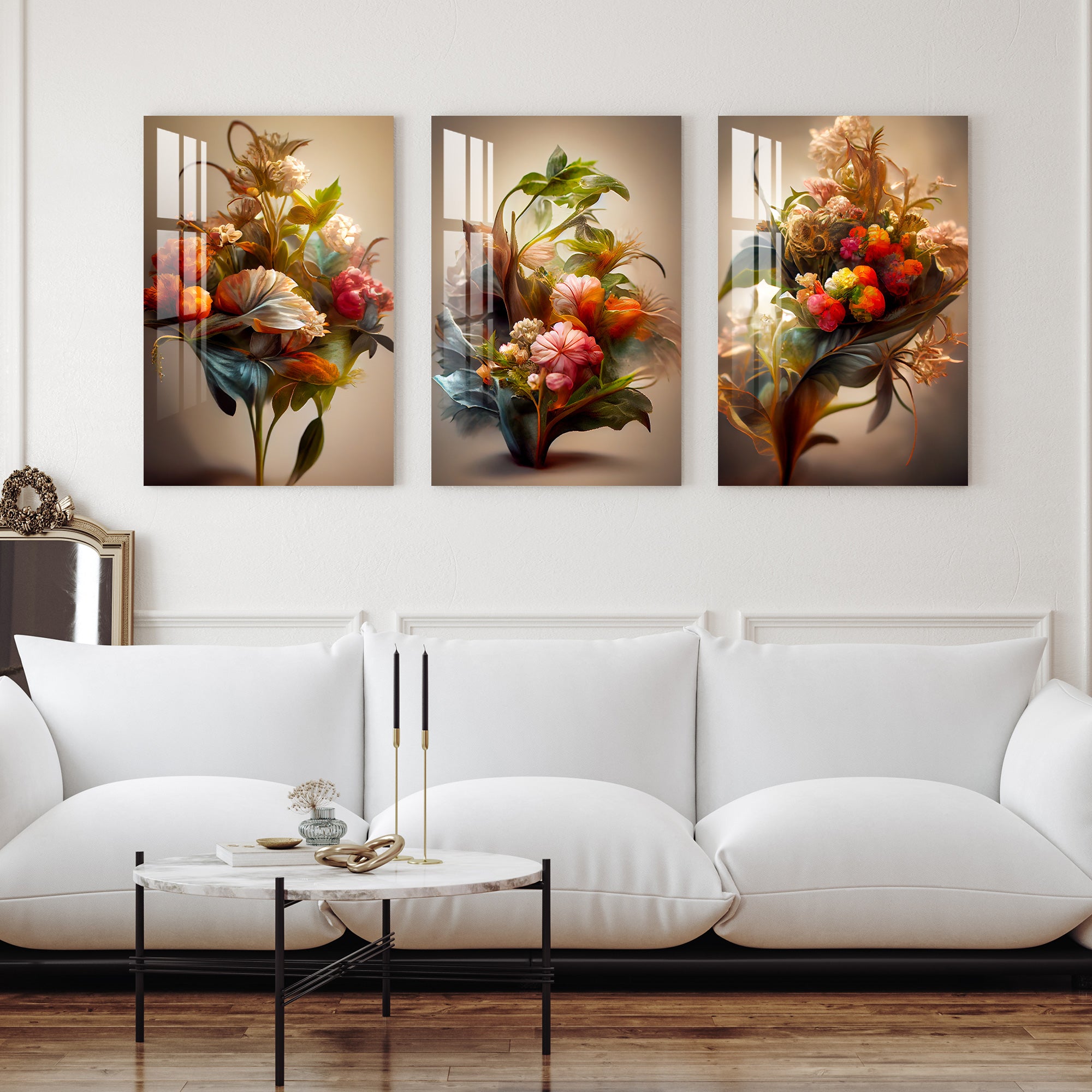 Bunch of Beautiful Flowers Acrylic Wall Art (Set of 3)