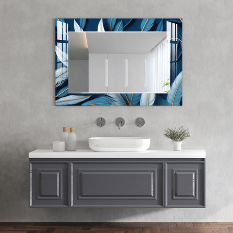 Blue Feather Acrylic Wall Mirror