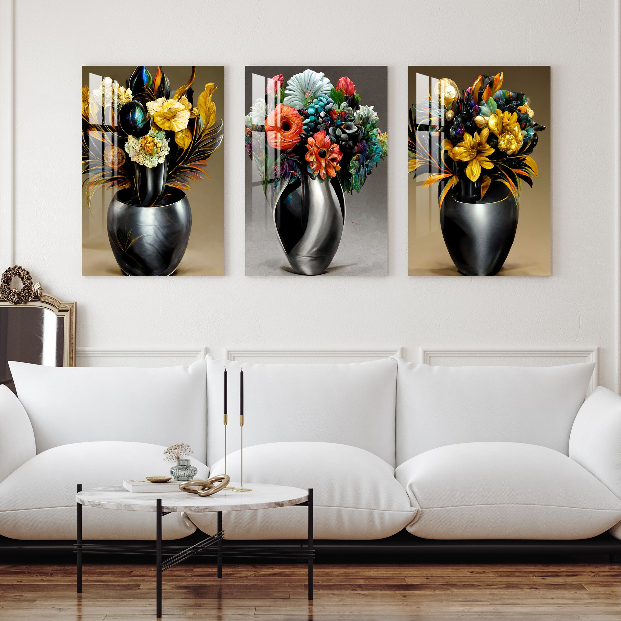 Gunmetal Vase And Flower Acrylic Wall Art (Set of 3)