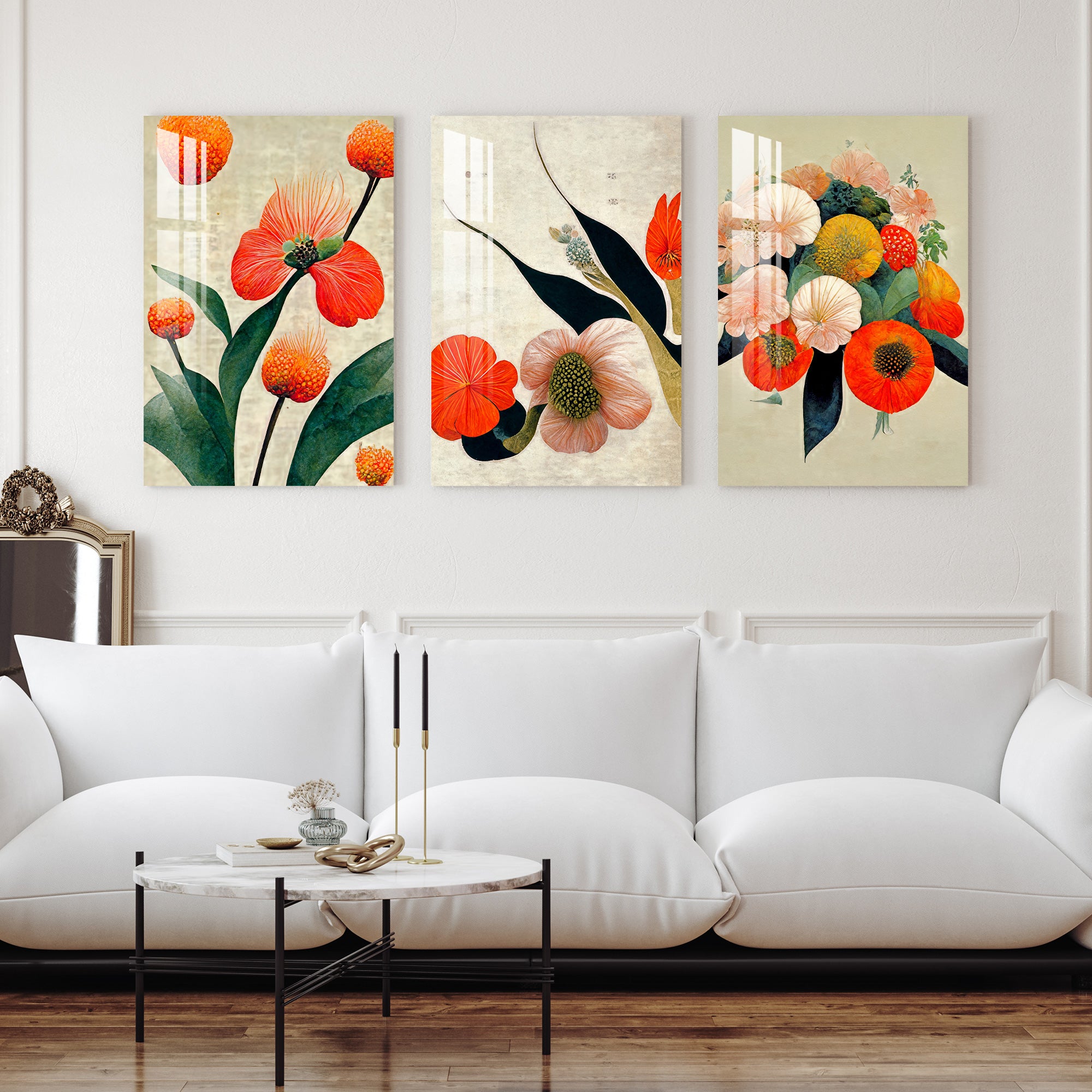 Tropical Bright Flowers Acrylic Wall Art (Set of 3)