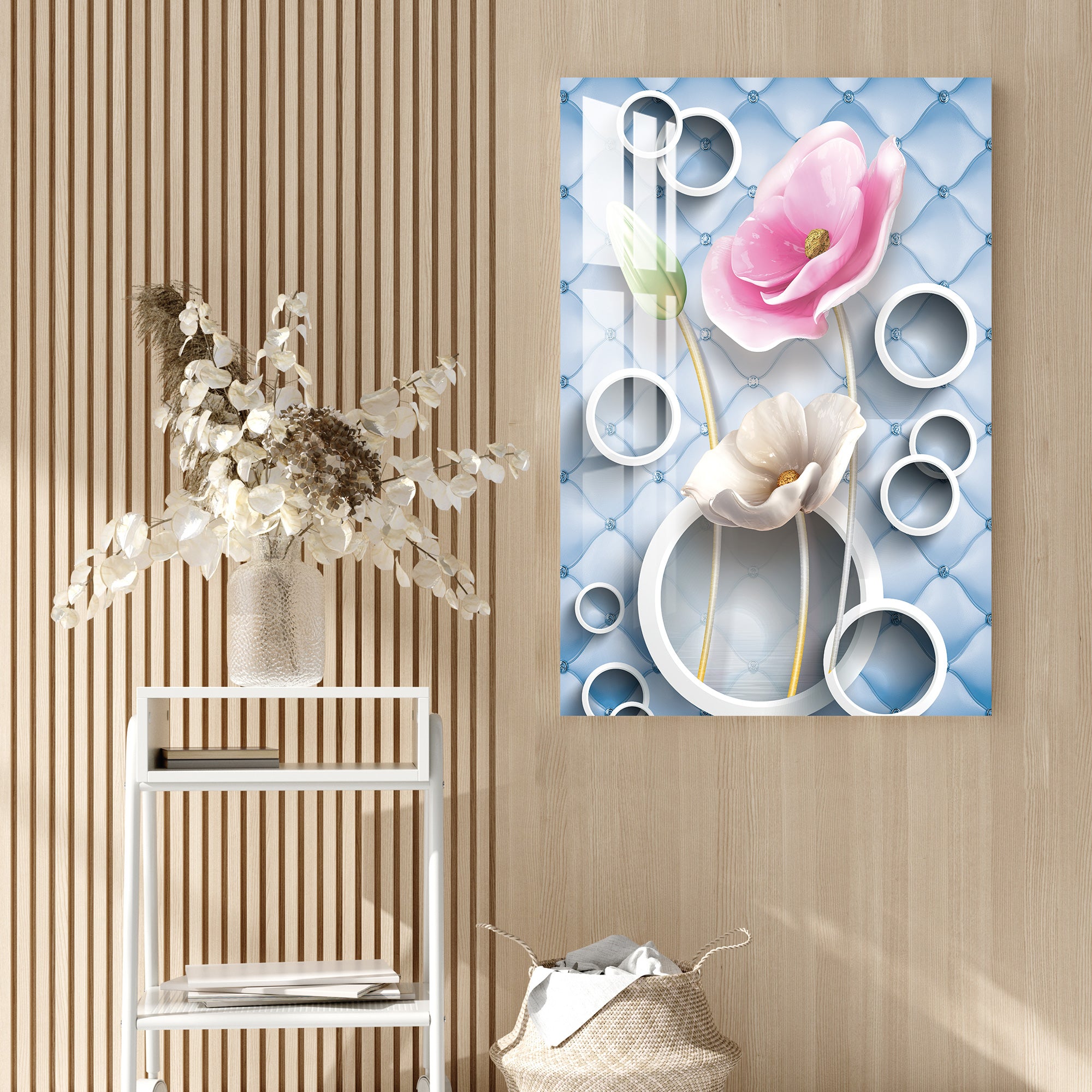 Pink & White Flower Acrylic Wall Art