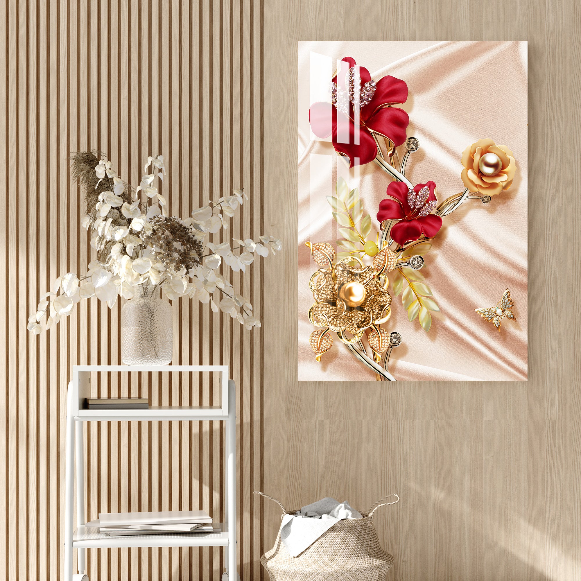 Red & Golden Flowers Acrylic Wall Art