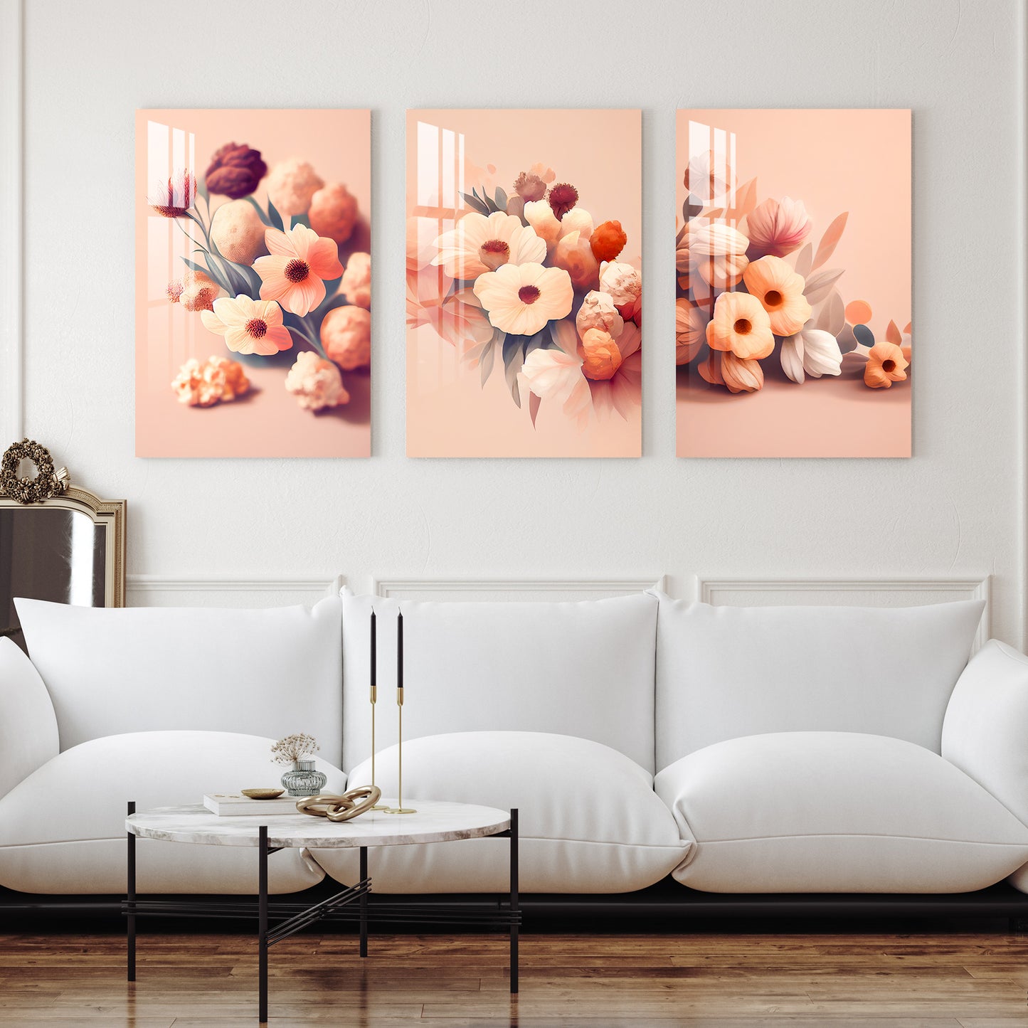 Peach Themed Floral Acrylic Wall Art (Set of 3)