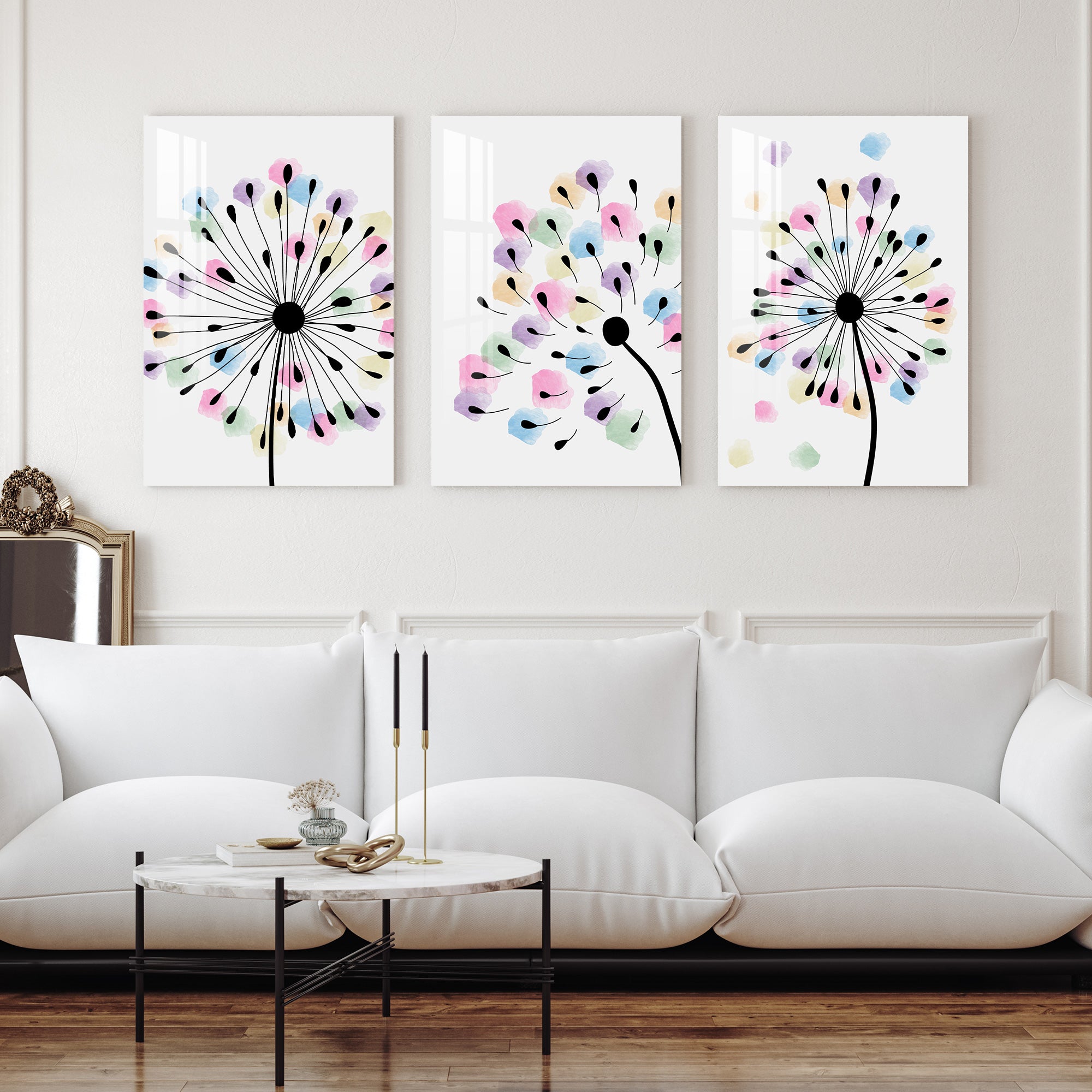 Dandelion Print Acrylic Wall Art (Set of 3)