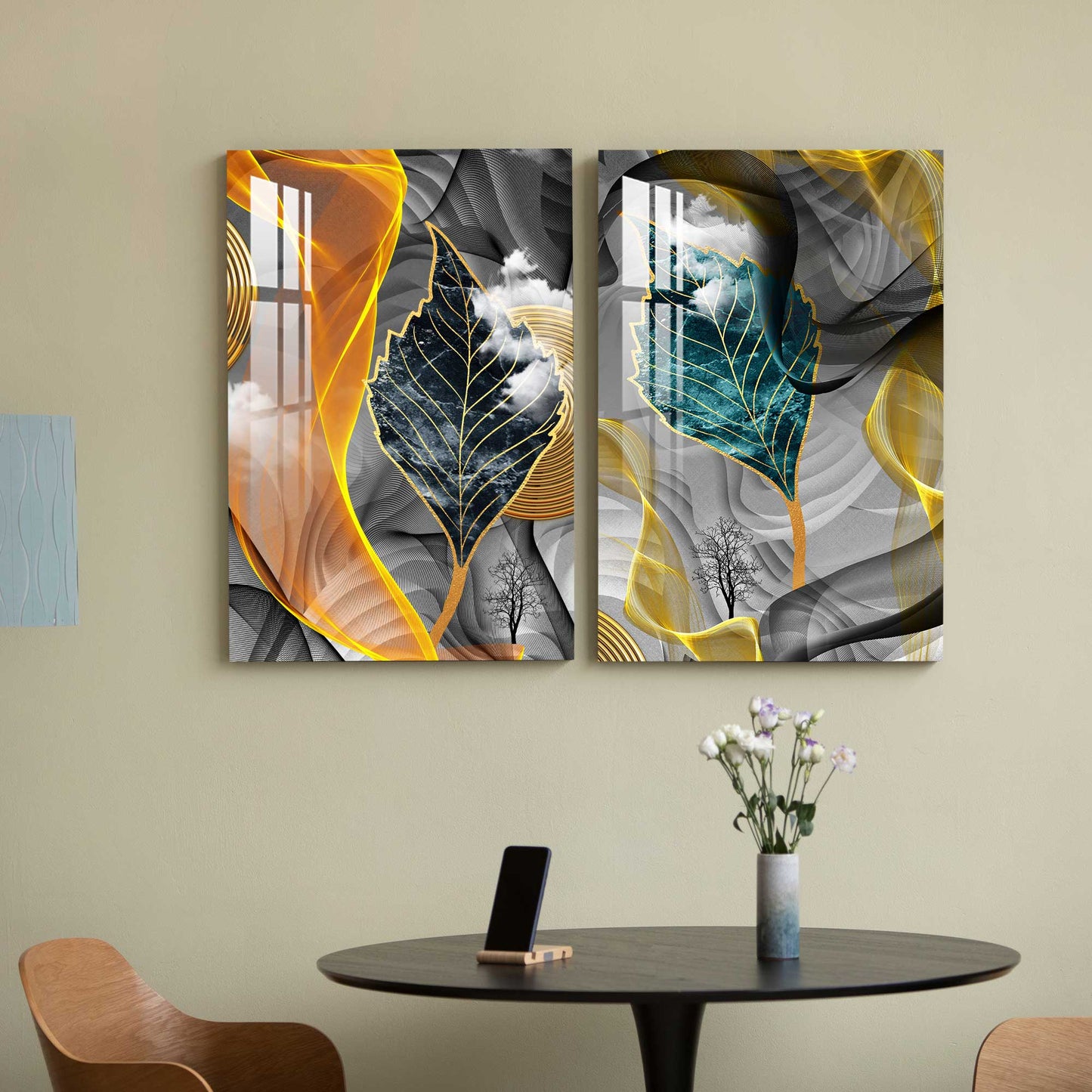 Abstract Leaves Acrylic Wall Art (Set Of 2)