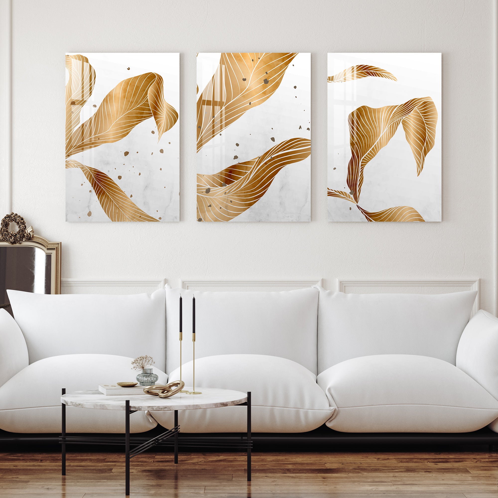 Golden Foliage Acrylic Wall Art (Set of 3)