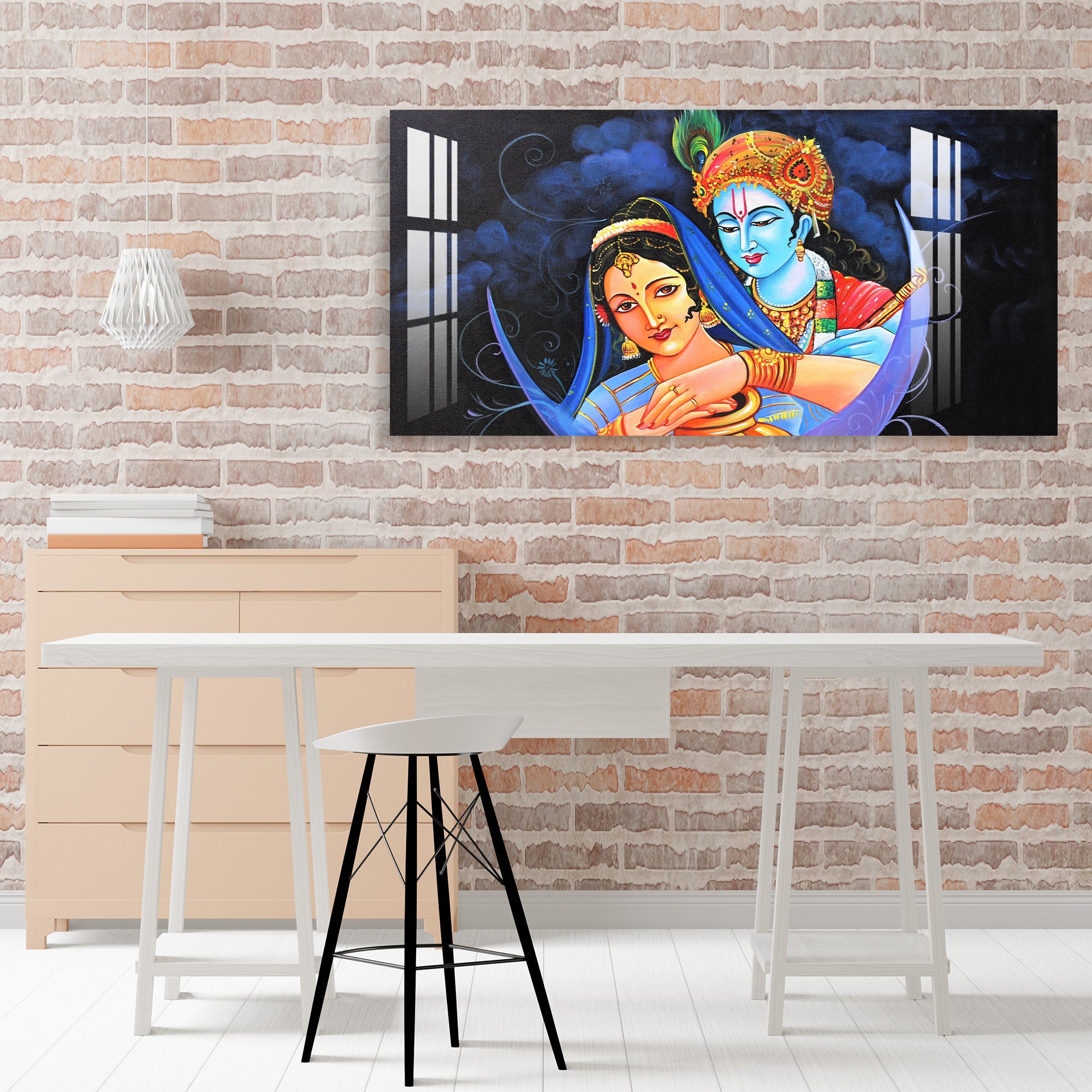 Radha Krishna on Moon Acrylic Wall Art