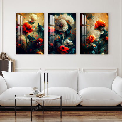 Elegant Floral Retro Decor Acrylic Wall Art (Set of 3)