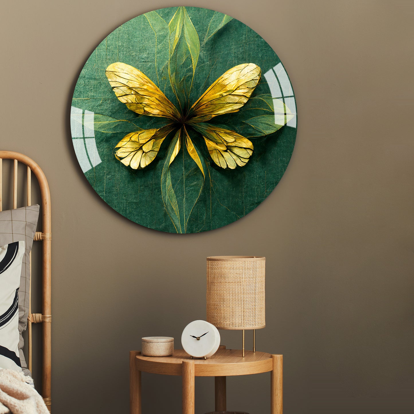 Golden Butterfly Round Acrylic Wall Art