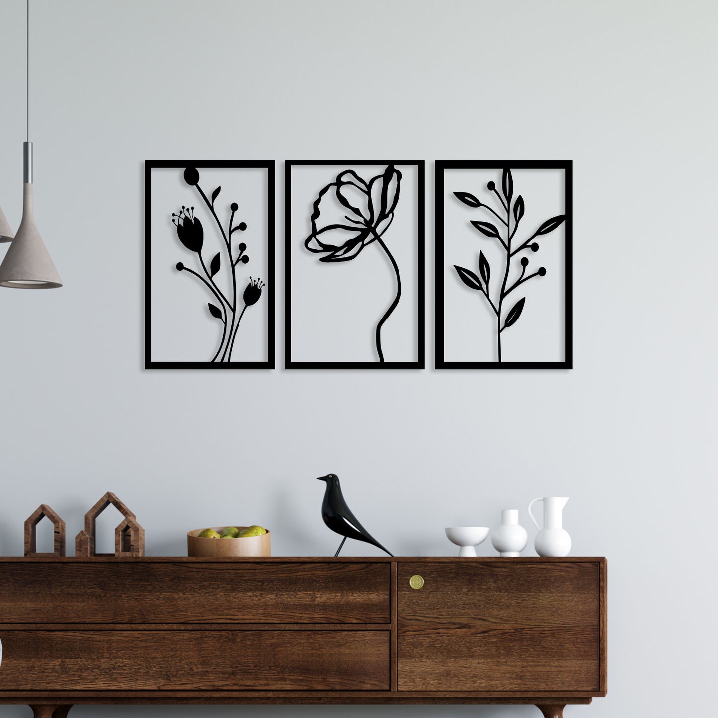 3 Piece Flower Set Metal Wall Art