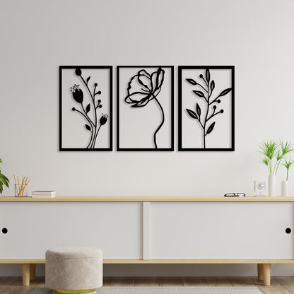 3 Piece Flower Set Metal Wall Art