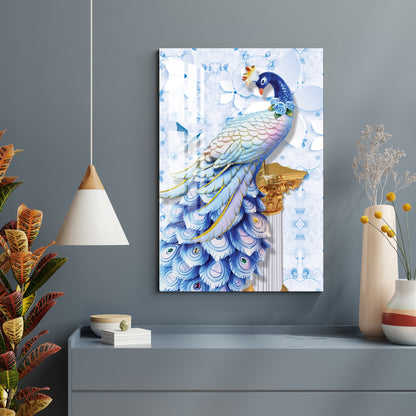 Peacock with Icy Blue Feather Acrylic Wall Art